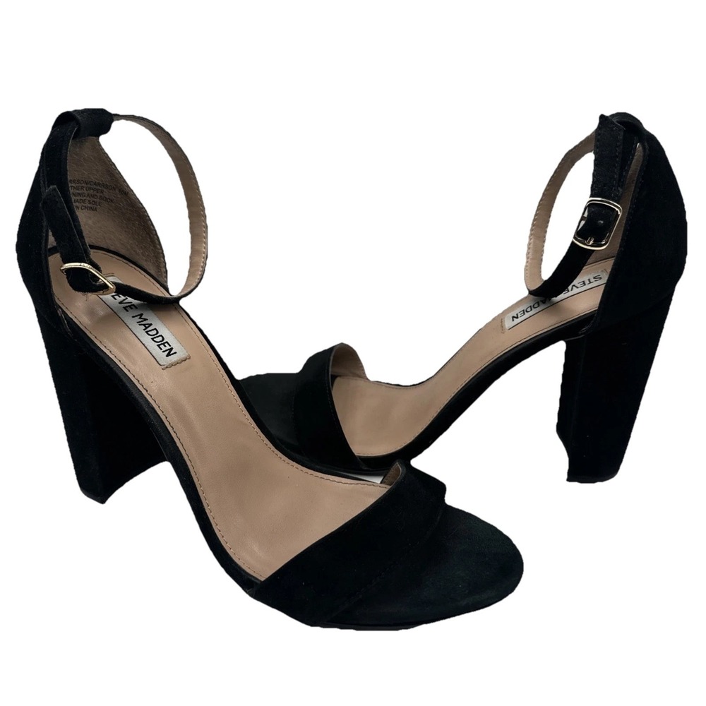 Steve Madden Carrson Black Suede Ankle Strap Heels Sz 10